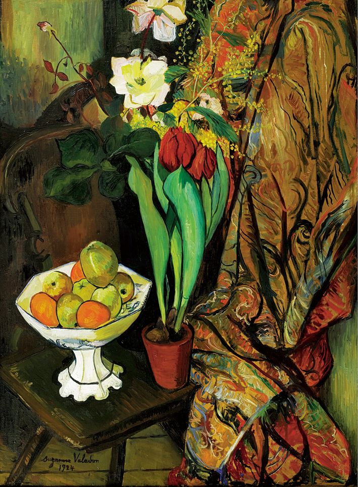  Suzanne Valadon —— NATURE MORTE AUX TULIPES ET COMPOTIER DE FRUITS